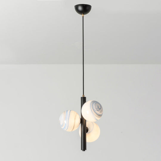 Sleek Minimalist Glass Chandelier - Modern Linear Fixture With 3 Spherical Frosted Lights