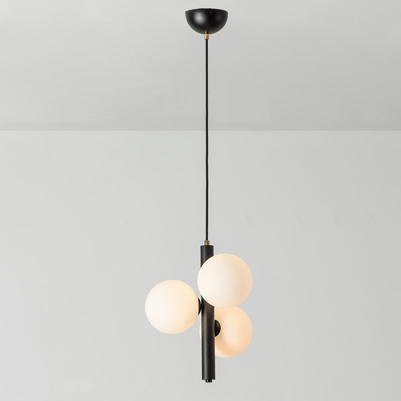 Sleek Minimalist Glass Chandelier - Modern Linear Fixture With 3 Spherical Frosted Lights