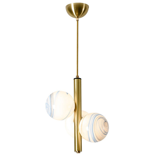 Sleek Minimalist Glass Chandelier - Modern Linear Fixture With 3 Spherical Frosted Lights