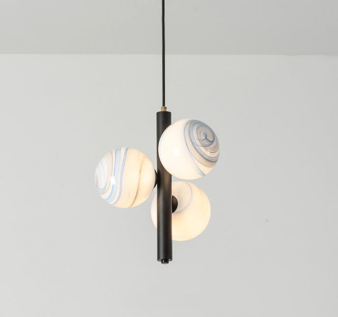 Sleek Minimalist Glass Chandelier - Modern Linear Fixture With 3 Spherical Frosted Lights