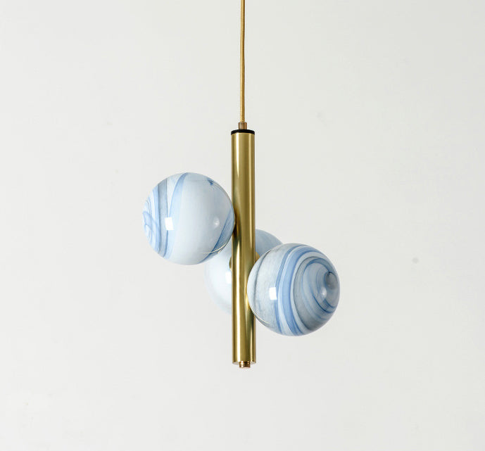 Sleek Minimalist Glass Chandelier - Modern Linear Fixture With 3 Spherical Frosted Lights