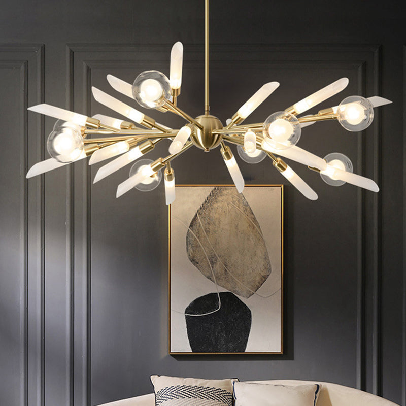 Post-Modern Metal Starburst Chandelier With Glass Shade For Living Room Ceiling