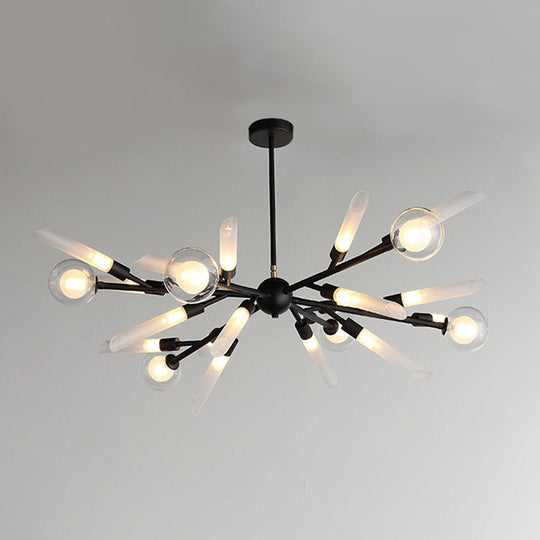 Post-Modern Metal Starburst Chandelier With Glass Shade For Living Room Ceiling