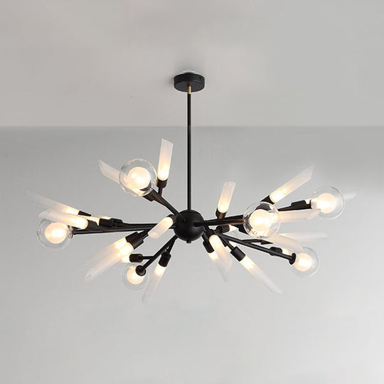 Post-Modern Metal Starburst Chandelier With Glass Shade For Living Room Ceiling