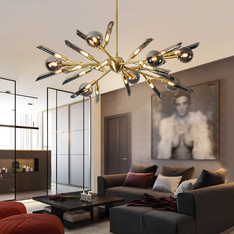 Post-Modern Metal Starburst Chandelier With Glass Shade For Living Room Ceiling