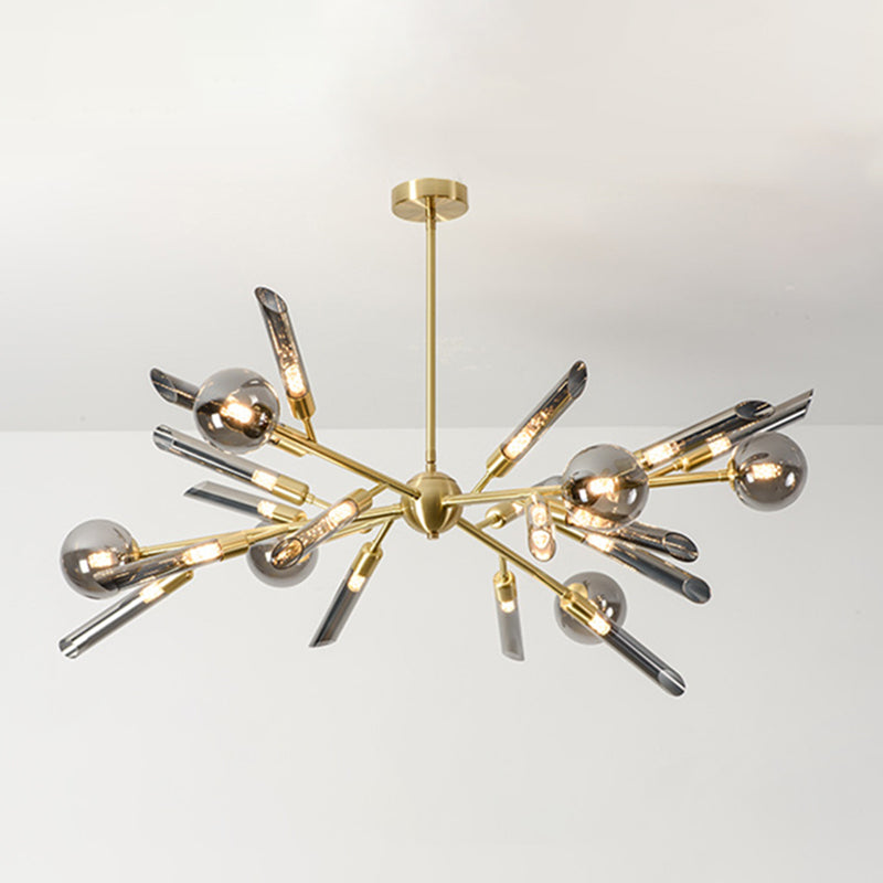 Post-Modern Metal Starburst Chandelier With Glass Shade For Living Room Ceiling