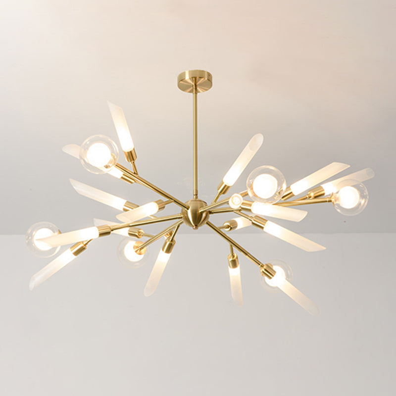 Post-Modern Metal Starburst Chandelier With Glass Shade For Living Room Ceiling