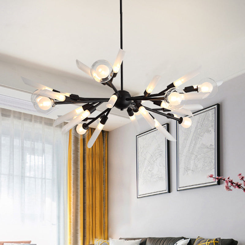 Post-Modern Metal Starburst Chandelier With Glass Shade For Living Room Ceiling