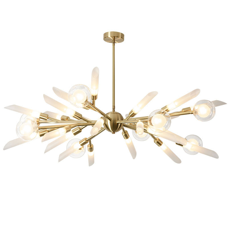 Post-Modern Metal Starburst Chandelier With Glass Shade For Living Room Ceiling