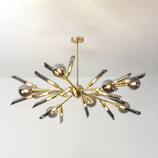 Post-Modern Metal Starburst Chandelier With Glass Shade For Living Room Ceiling