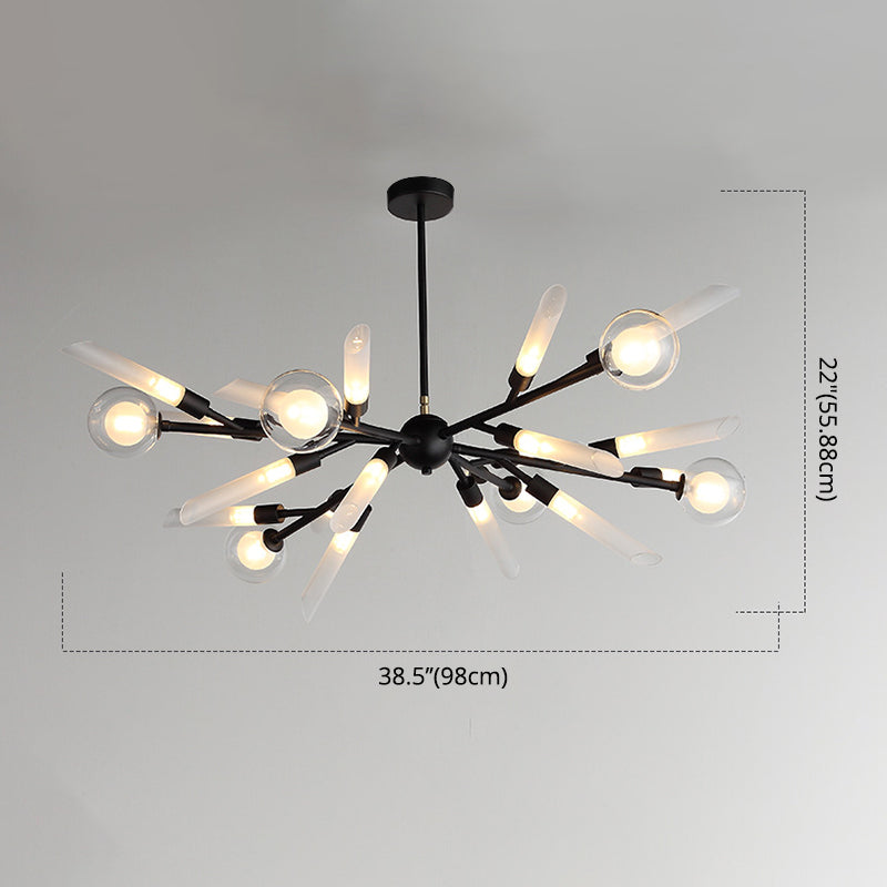 Post-Modern Metal Starburst Chandelier With Glass Shade For Living Room Ceiling