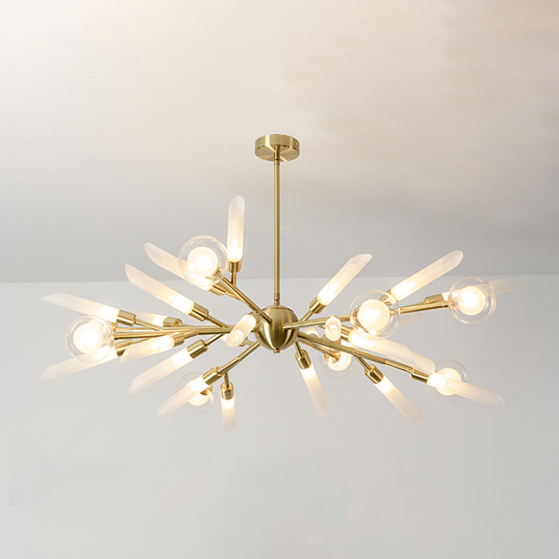 Post-Modern Metal Starburst Chandelier With Glass Shade For Living Room Ceiling