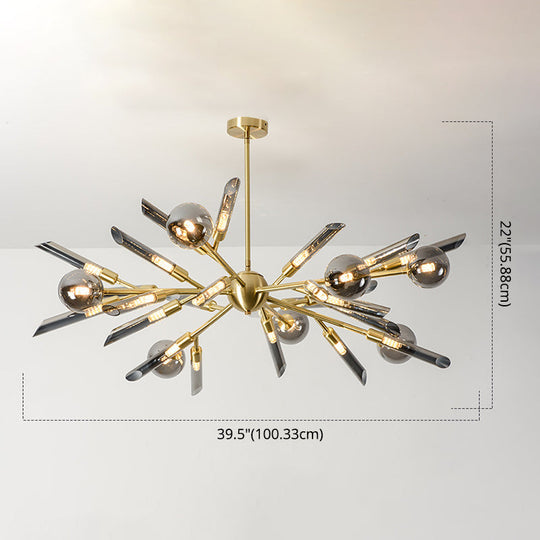 Post-Modern Metal Starburst Chandelier With Glass Shade For Living Room Ceiling