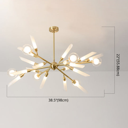 Post-Modern Metal Starburst Chandelier With Glass Shade For Living Room Ceiling