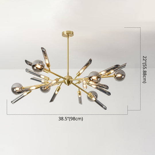 Post-Modern Metal Starburst Chandelier With Glass Shade For Living Room Ceiling