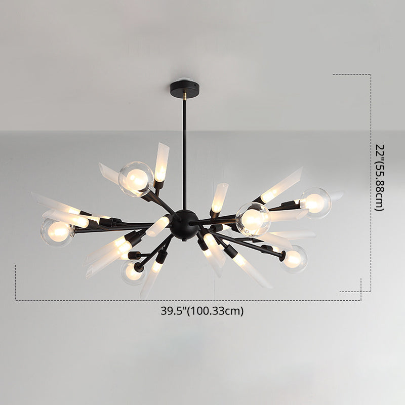 Post-Modern Metal Starburst Chandelier With Glass Shade For Living Room Ceiling