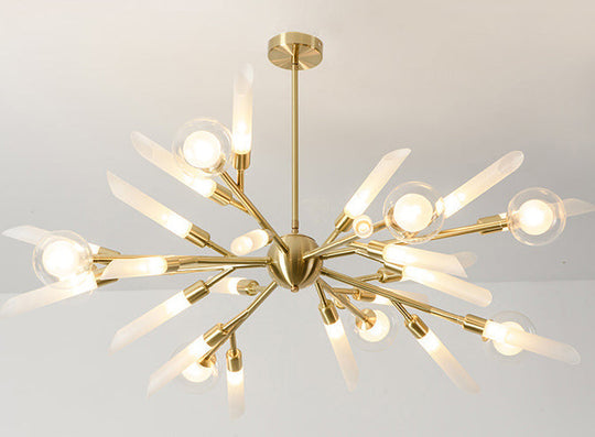 Post-Modern Metal Starburst Chandelier With Glass Shade For Living Room Ceiling