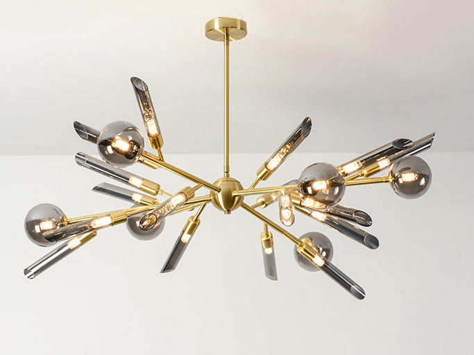 Post-Modern Metal Starburst Chandelier With Glass Shade For Living Room Ceiling