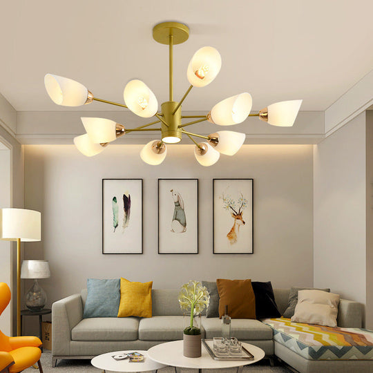 Modern White Glass Starburst Hanging Chandelier For Living Room Ceiling