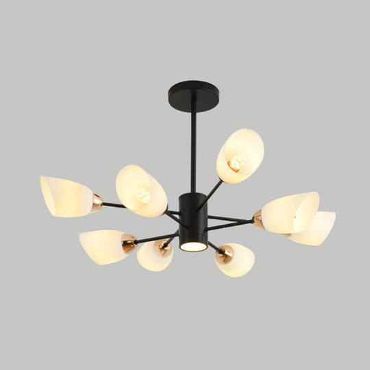 Modern White Glass Starburst Hanging Chandelier For Living Room Ceiling 8 / Black