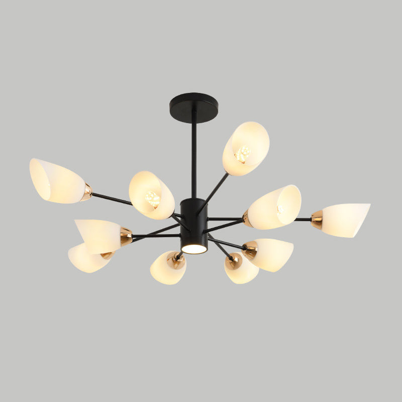 Modern White Glass Starburst Hanging Chandelier For Living Room Ceiling 10 / Black