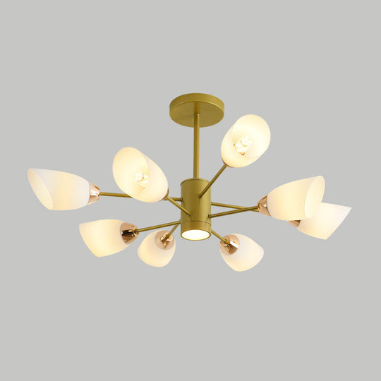 Modern White Glass Starburst Hanging Chandelier For Living Room Ceiling 8 / Gold