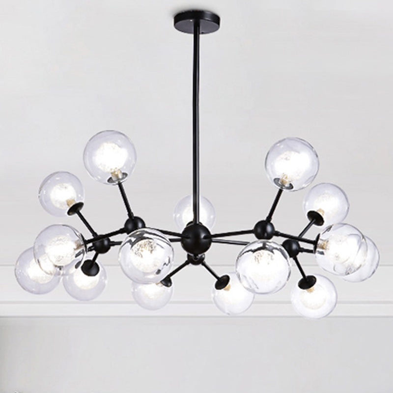 Modern Black Branch Chandelier - Clear Glass Shade Ceiling Light For Living Room