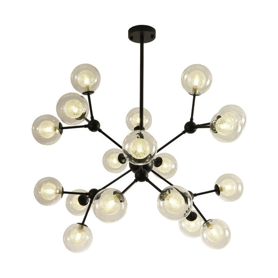 Modern Black Branch Chandelier - Clear Glass Shade Ceiling Light For Living Room