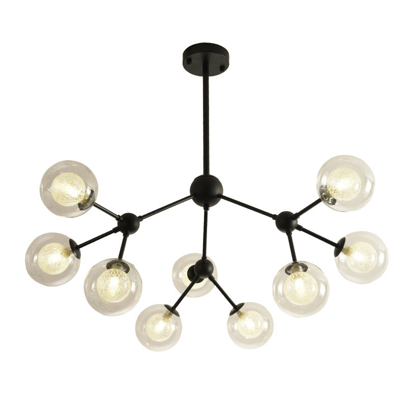 Modern Black Branch Chandelier - Clear Glass Shade Ceiling Light For Living Room