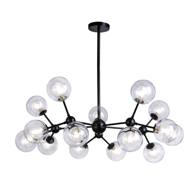 Modern Black Branch Chandelier - Clear Glass Shade Ceiling Light For Living Room