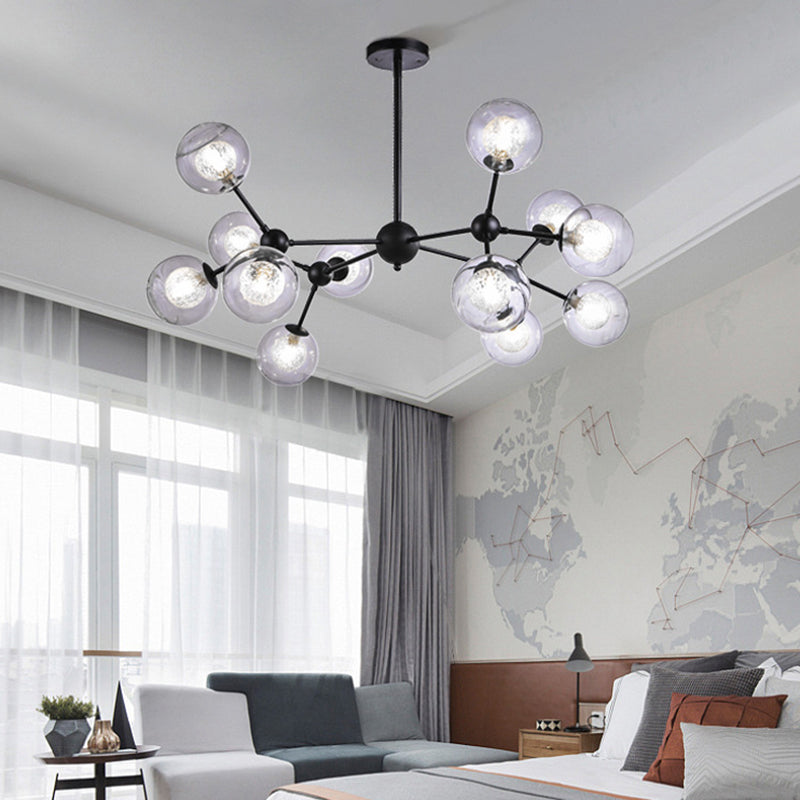 Modern Black Branch Chandelier - Clear Glass Shade Ceiling Light For Living Room