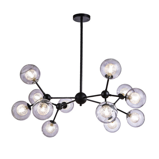 Modern Black Branch Chandelier - Clear Glass Shade Ceiling Light For Living Room 12 /