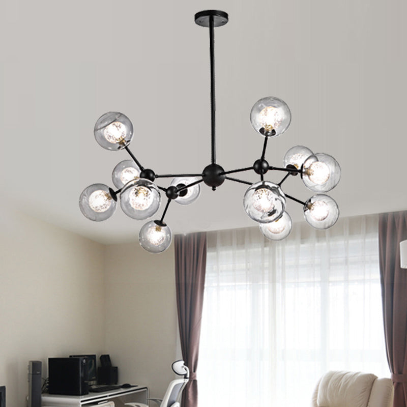 Modern Black Branch Chandelier - Clear Glass Shade Ceiling Light For Living Room