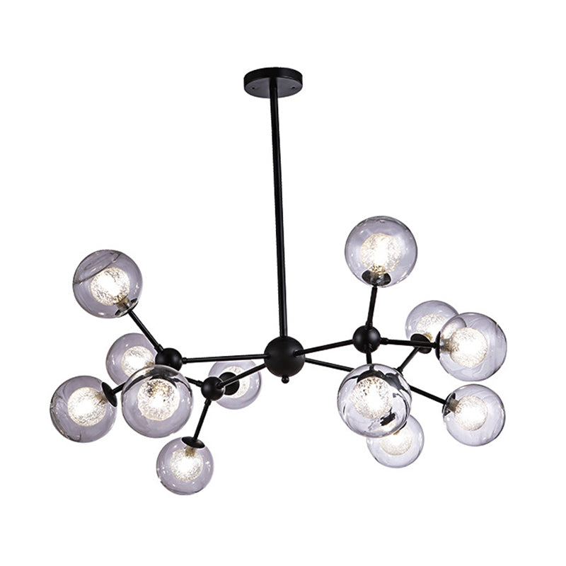 Modern Black Branch Chandelier - Clear Glass Shade Ceiling Light For Living Room