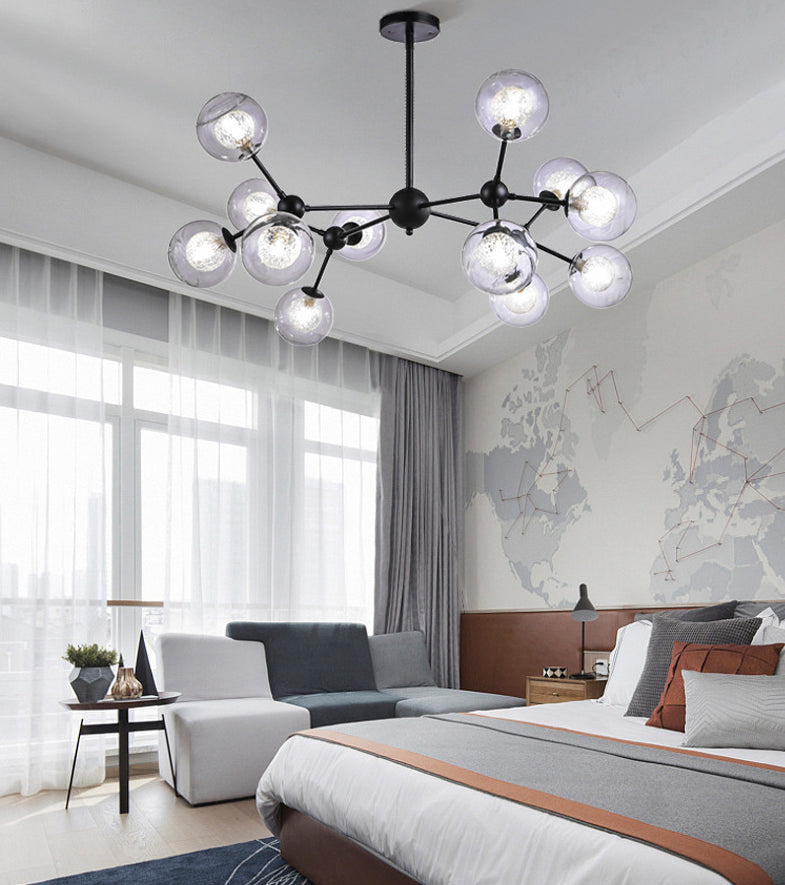 Modern Black Branch Chandelier - Clear Glass Shade Ceiling Light For Living Room