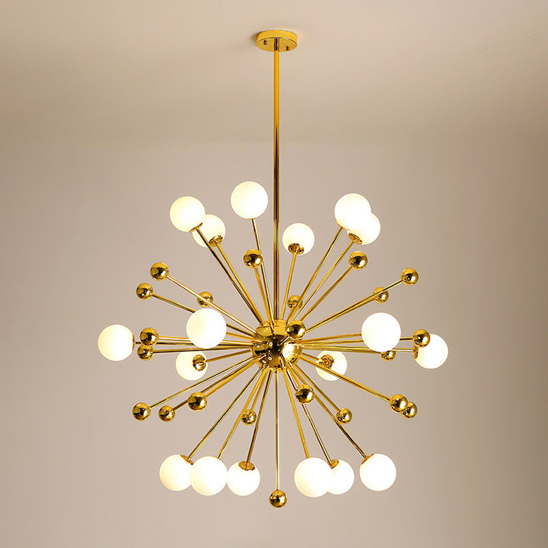 Modern Gold Metal Hanging Chandelier With Glass Shade Elegant Ceiling Light For Living Room