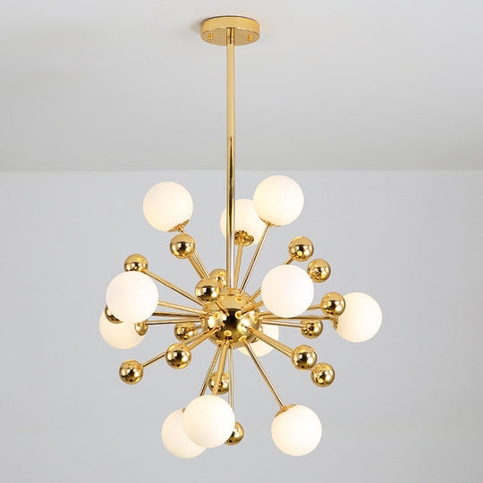 Modern Gold Metal Hanging Chandelier With Glass Shade Elegant Ceiling Light For Living Room