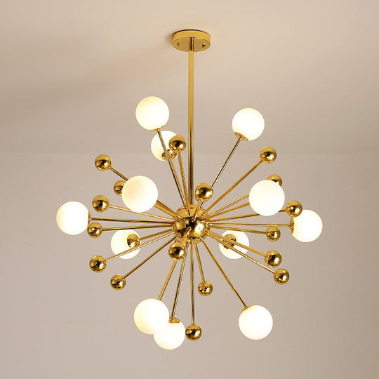 Modern Gold Metal Hanging Chandelier With Glass Shade Elegant Ceiling Light For Living Room