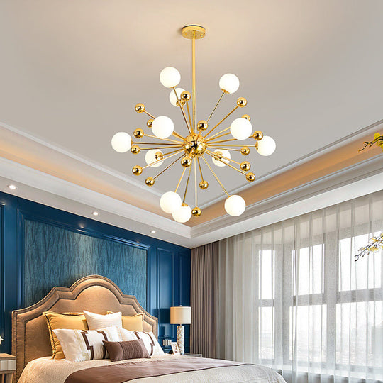 Modern Gold Metal Hanging Chandelier With Glass Shade Elegant Ceiling Light For Living Room