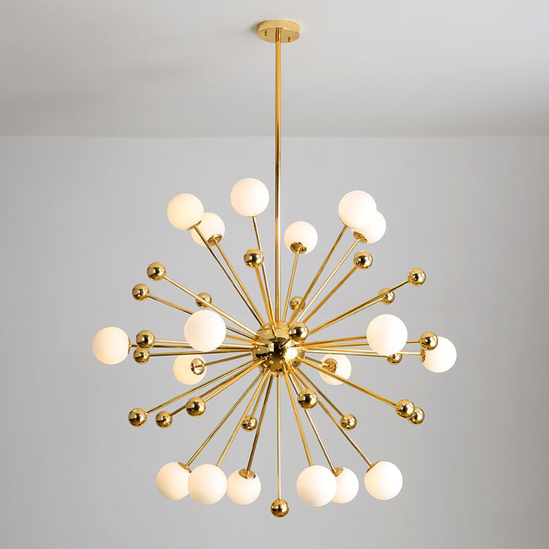 Modern Gold Metal Hanging Chandelier With Glass Shade Elegant Ceiling Light For Living Room