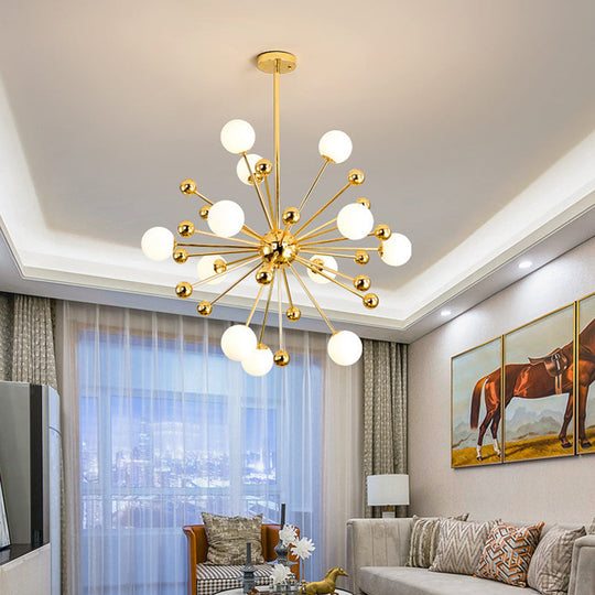 Modern Gold Metal Hanging Chandelier With Glass Shade Elegant Ceiling Light For Living Room