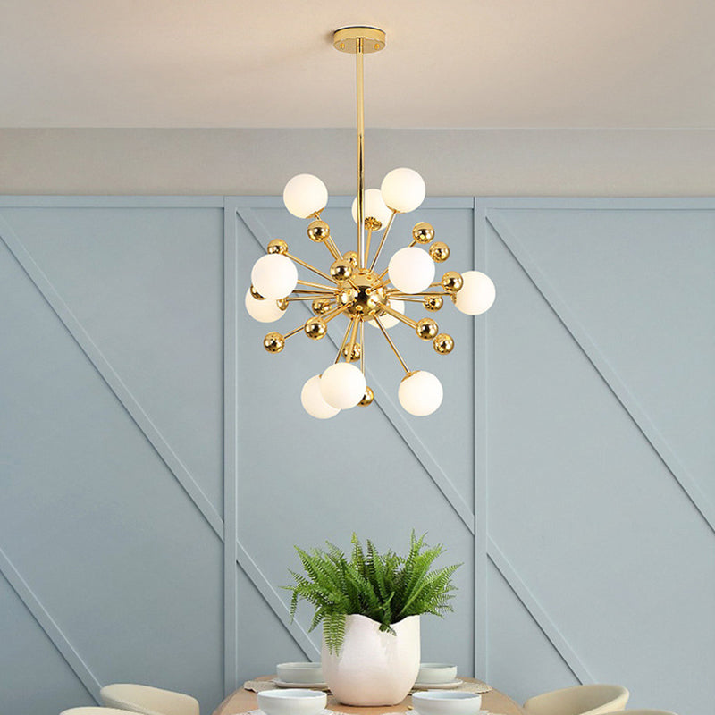 Modern Gold Metal Hanging Chandelier With Glass Shade Elegant Ceiling Light For Living Room