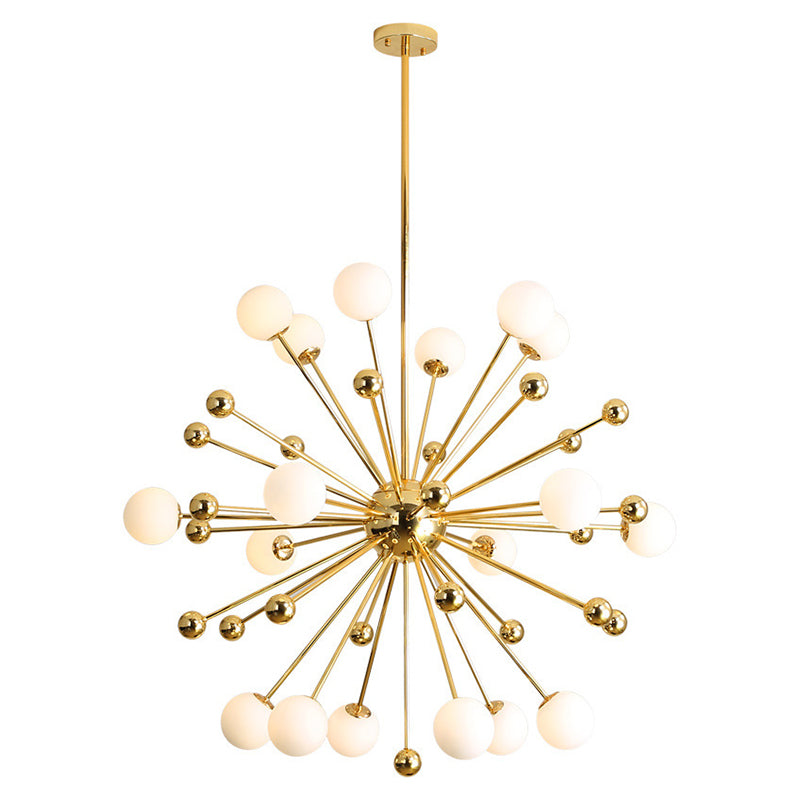 Modern Gold Metal Hanging Chandelier With Glass Shade Elegant Ceiling Light For Living Room