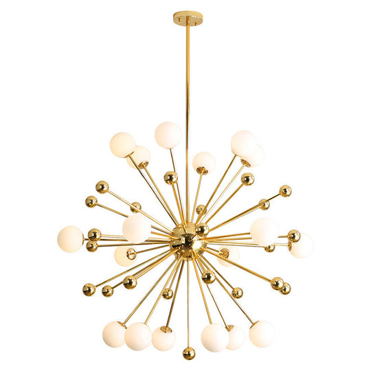 Modern Gold Metal Hanging Chandelier With Glass Shade Elegant Ceiling Light For Living Room