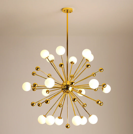 Modern Gold Metal Hanging Chandelier With Glass Shade Elegant Ceiling Light For Living Room