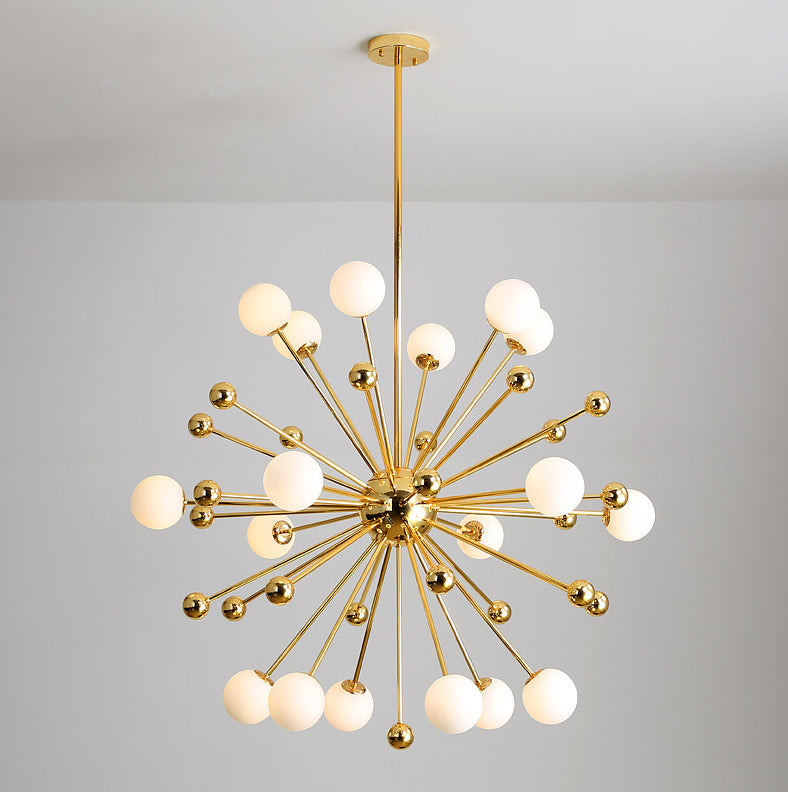 Modern Gold Metal Hanging Chandelier With Glass Shade Elegant Ceiling Light For Living Room