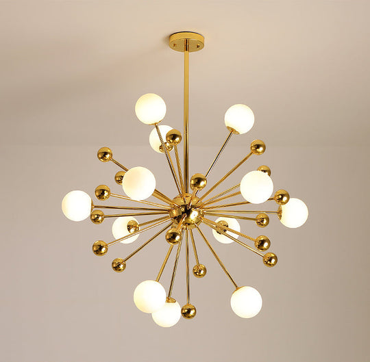 Modern Gold Metal Hanging Chandelier With Glass Shade Elegant Ceiling Light For Living Room