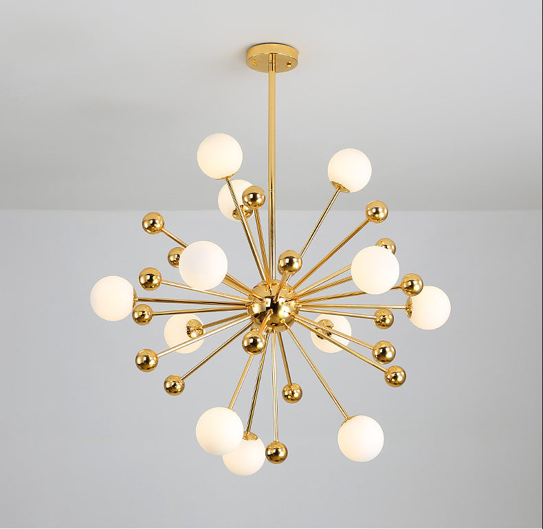 Modern Gold Metal Hanging Chandelier With Glass Shade Elegant Ceiling Light For Living Room