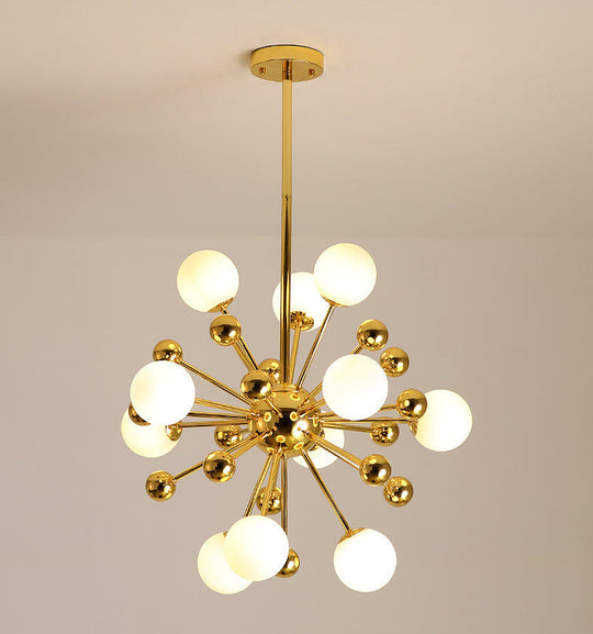 Modern Gold Metal Hanging Chandelier With Glass Shade Elegant Ceiling Light For Living Room