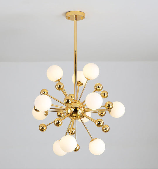 Modern Gold Metal Hanging Chandelier With Glass Shade Elegant Ceiling Light For Living Room